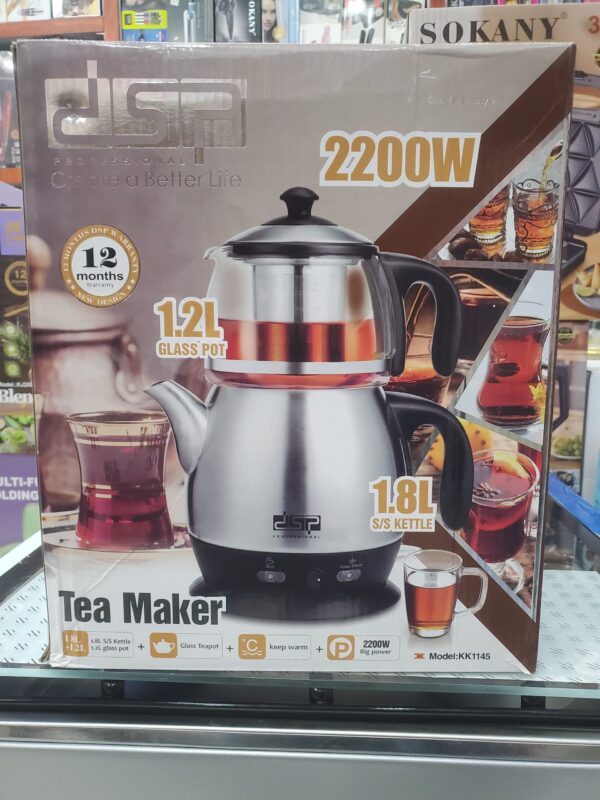 غلاية شاي DSPـ 1.8 لتر  مع إبريق زجاج سعة 1.2 لتر| 2200 واط | موديل KK1145