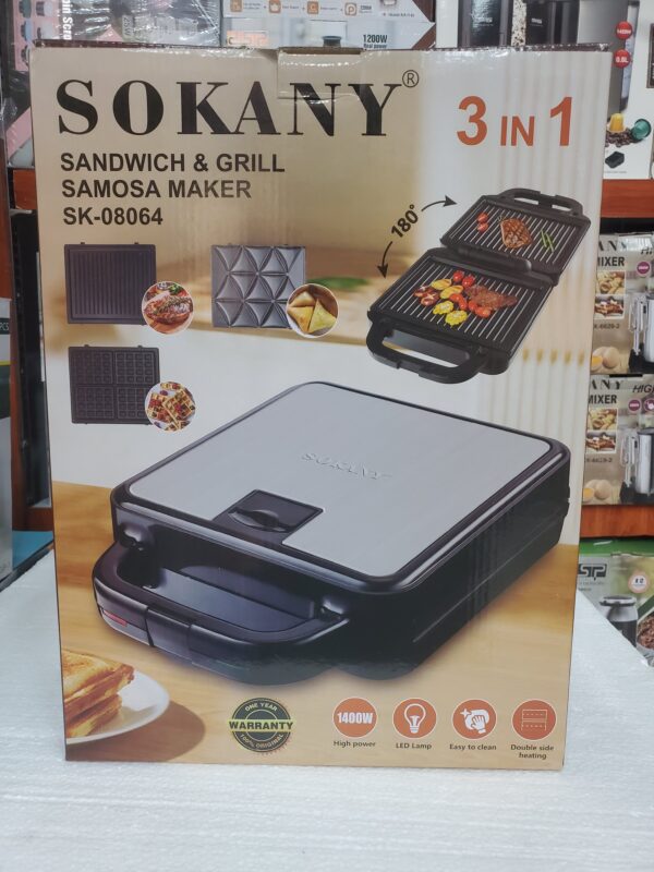 صانعة الساندويتش والسمبوسة والشواية سوكاني 3 في 1 – قدرة 1400 واط – موديل SK-08064